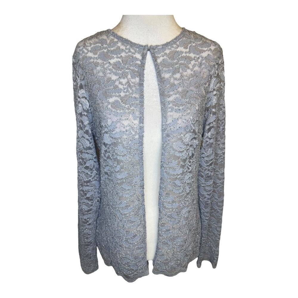 Marina Women's Gray Floral Lace Open‎ Front Cardigan Size 10 Formal Wear NWOT